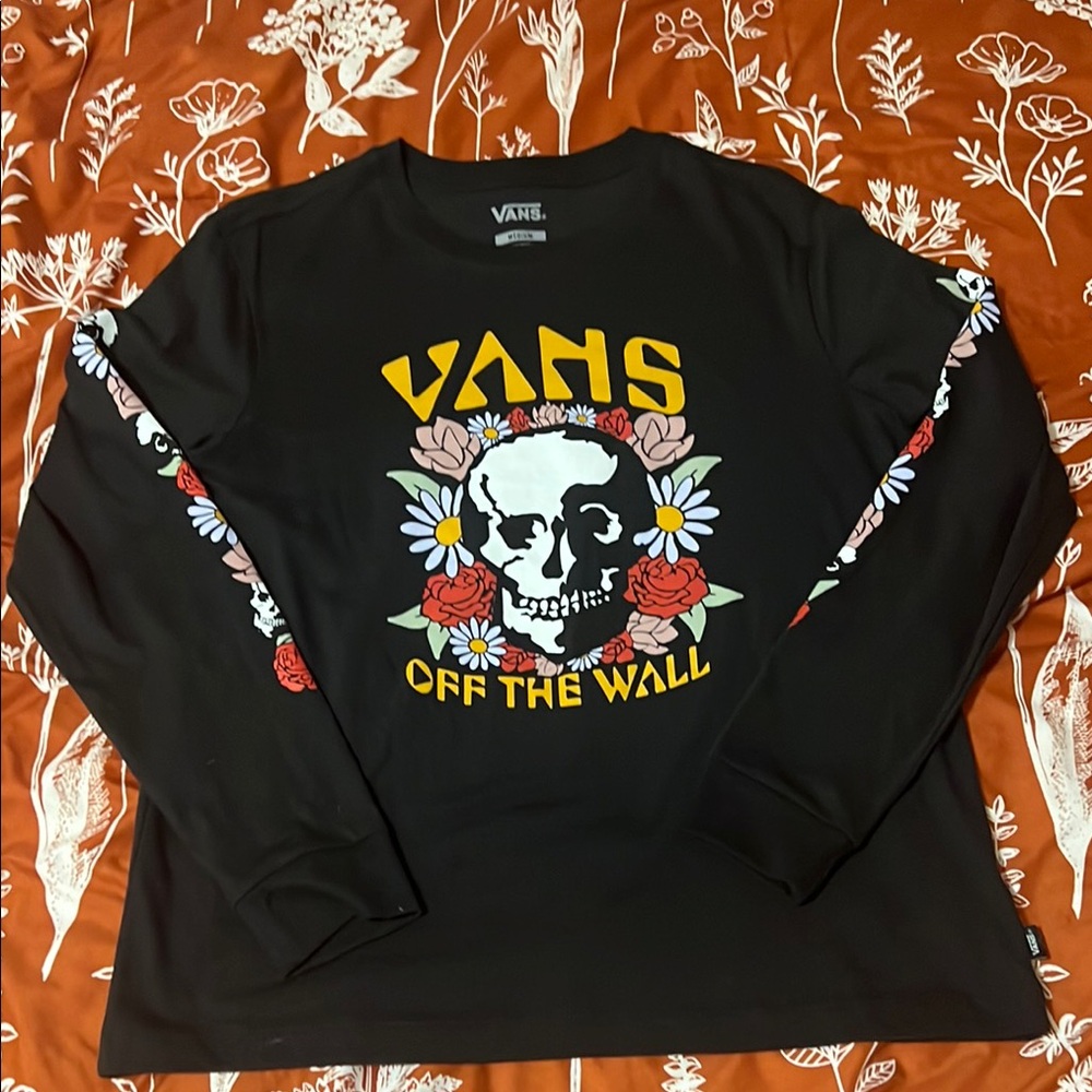 Vans Black Long Sleeve Skull Graphic Tee